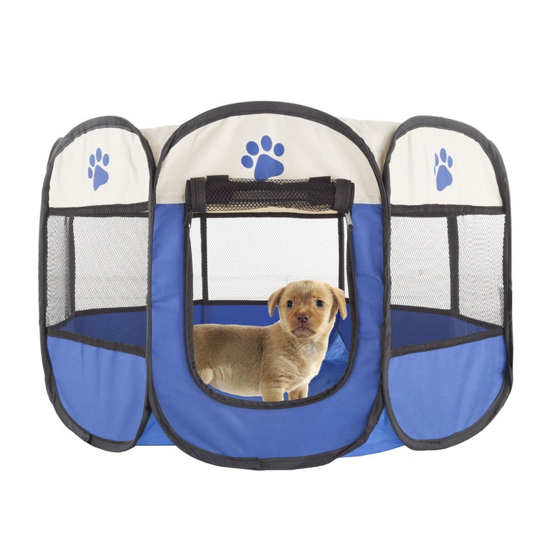 PETMAKER Pop-Up Pet Playpen - 26-Inch Indoor and Outdoor Dog Kennel with Carrying Bag - Portable Pet Enclosure for Dogs and Small Animals by PETMAKER (Blue) - Image 1